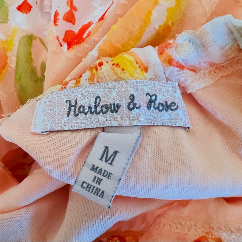 Harlow & Rose Halter Neck Peach Orange Floral Tiered Maxi Dress Tie Back NWT - Picture 7 of 9